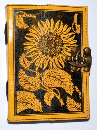 Sunflower leather blank book w/ latch (image for) Sunflower leather blank book w/ latch