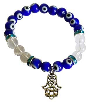 8mm Evil Eye/ Clear Quartz with Fatima Hand (image for) 8mm Evil Eye/ Clear Quartz with Fatima Hand