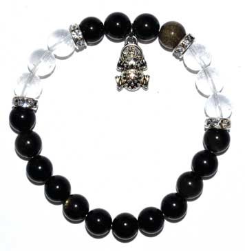 8mm Obsidian, Goldsheen/ Quartz with Frog (image for) 8mm Obsidian, Goldsheen/ Quartz with Frog