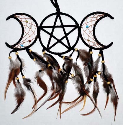 3 1/2" x 9" Black Triple Moon dream catcher (image for) 3 1/2" x 9" Black Triple Moon dream catcher
