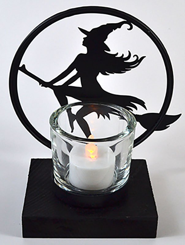 6" Witch by Moonlight tealight holder (image for) 6" Witch by Moonlight tealight holder