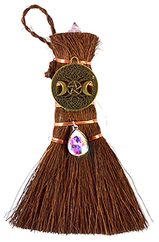 6" Triple Moon & Pentagram broom (image for) 6" Triple Moon & Pentagram broom