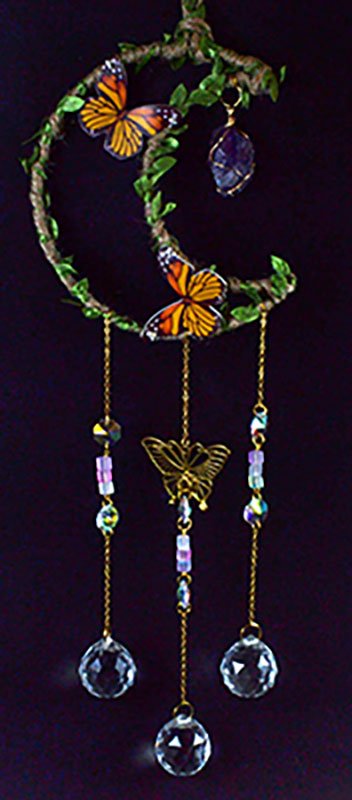 21" Amethyst Moon W Butterfly sun catcher (image for) 21" Amethyst Moon W Butterfly sun catcher