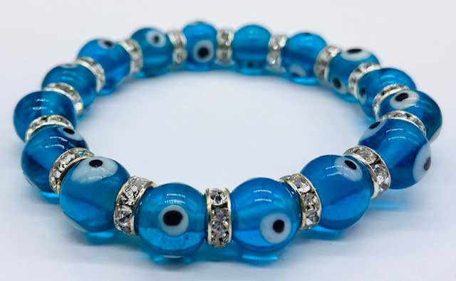 8mm Evil Eye in Aqua bracelet (image for) 8mm Evil Eye in Aqua bracelet