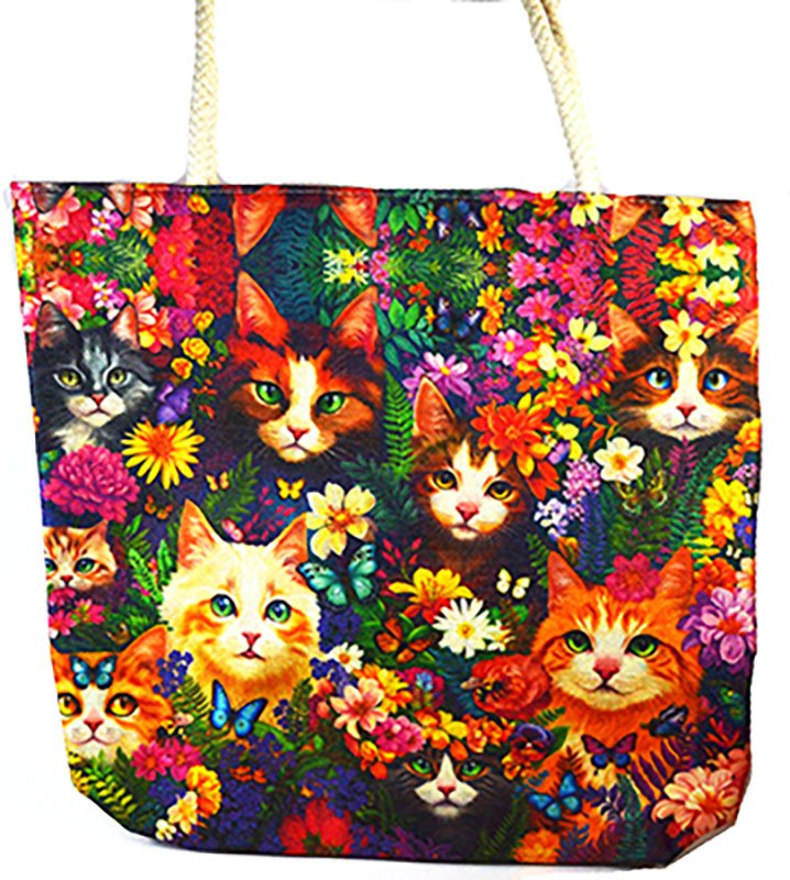 17" x 17" Cat/ Flowers tote bag (image for) 17" x 17" Cat/ Flowers tote bag