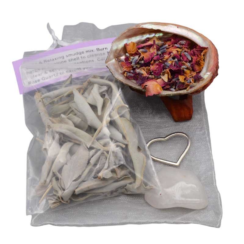 Love & Relax smudge kit w/ Shell & Stand (image for) Love & Relax smudge kit w/ Shell & Stand
